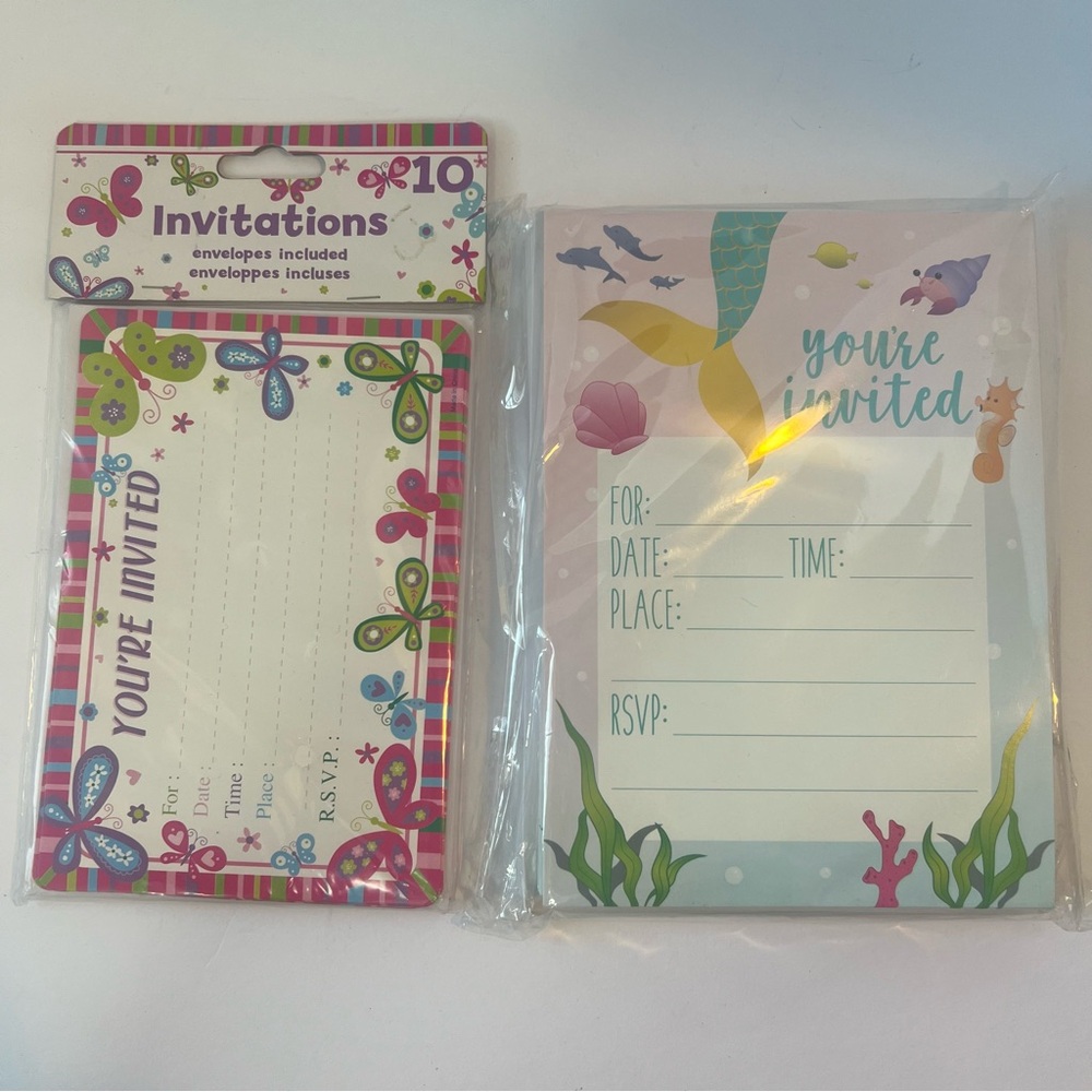 2 pack of Party Invitations 24 pack is Mermaid Theme and 10 pack‎  Flower Theme